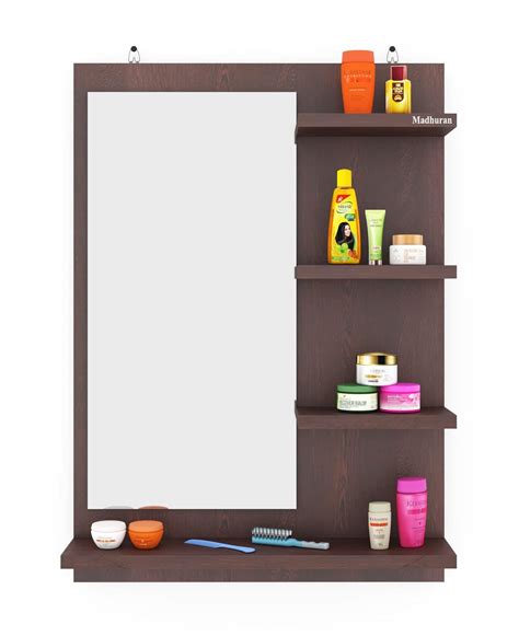 Madhuran Engineered Wood Wall Mounted Dressing Tables Mirrors With Storage Shelf Matte Wenge