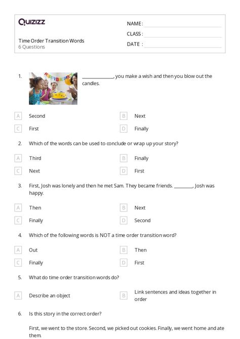 Transition Words Worksheets For St Grade On Quizizz Free Printable