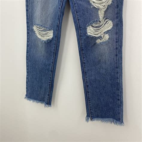 LF Carmar Blue Denim Distressed High Rise Cropped Rel Gem