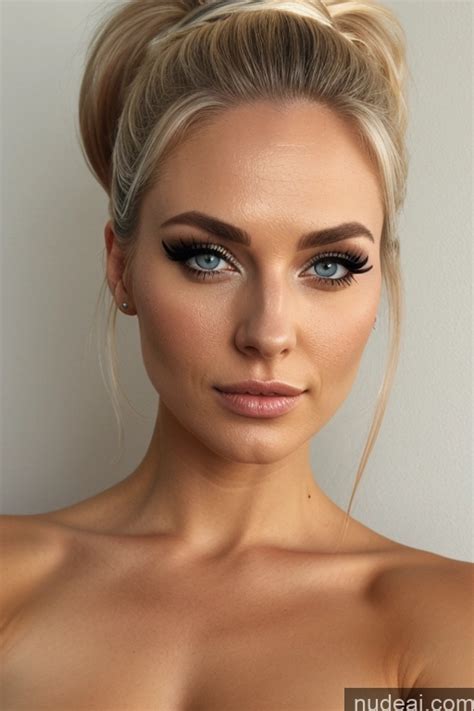 Nude AI Image For Blond Woman With A Top Knot And Blue Eyes Posing For