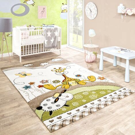 Paco Home Kinderteppich Kinderzimmer Konturenschnitt Baby Giraffe Beige