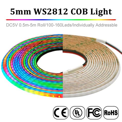 5V WS2812B RGBIC COB LED Strip 5mm WS2812 Individually Addressable