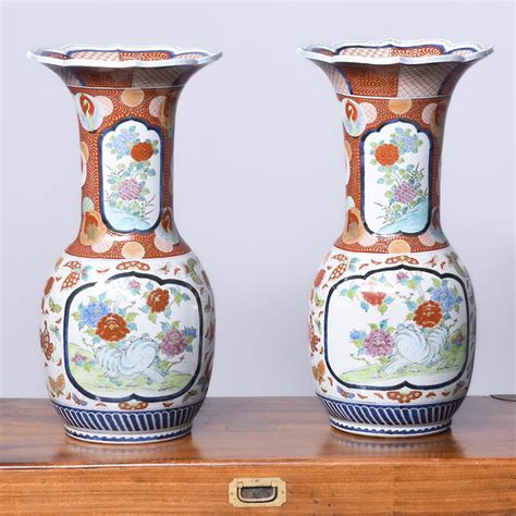 Pair Of Large Hand Painted Japanese Meji Period Kutani Vases Georgian