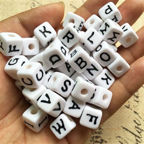 Wholesale G Pcs Mm Acrylic Cube Letters Beads White With Black