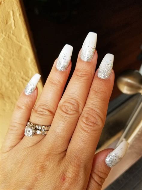 30 Top White With Silver Glitter Nails Homecoming Nails Silver White Acrylic Nails Prom