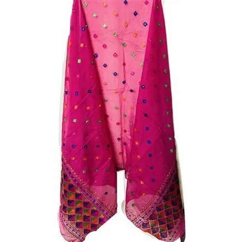 M Embroidery Magenta Hand Embroidered Chanderi Cotton Dupatta At Rs