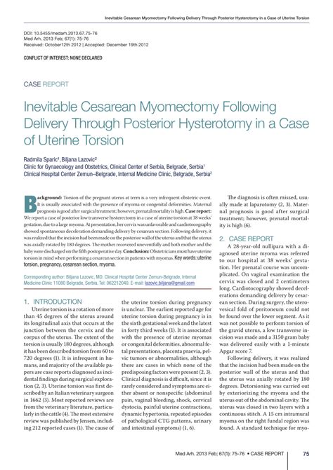 Pdf Inevitable Cesarean Myomectomy Following Delivery Through