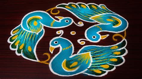 Simple And Beautiful Peacock Rangoli Designs Easy Kolam Designs With