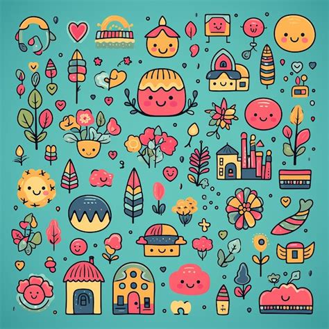 Premium Ai Image Whimsical Doodle Wonderland Cute Colorful Doodles