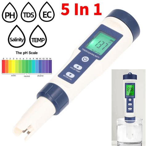 Digital Water Quality Meter 5 In 1 PH Salinity Temperature TDS EC ...