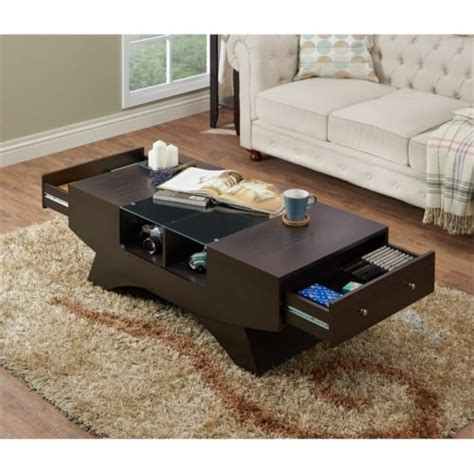 Bowery Hill Drawer Modern Wood Storage Coffee Table In Espresso