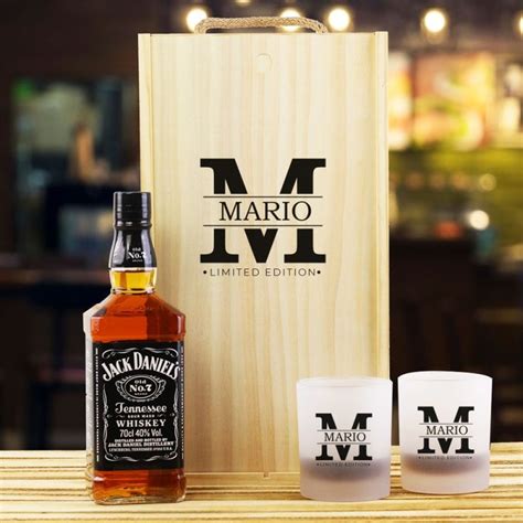 Caja Regalo Personalizada Botella Jack Daniels Vasos De Whisky