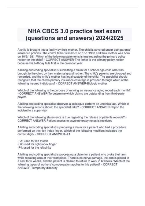 NHA CBCS 3 0 Practice Test Exam Questions And Answers 2024 2025 NHA