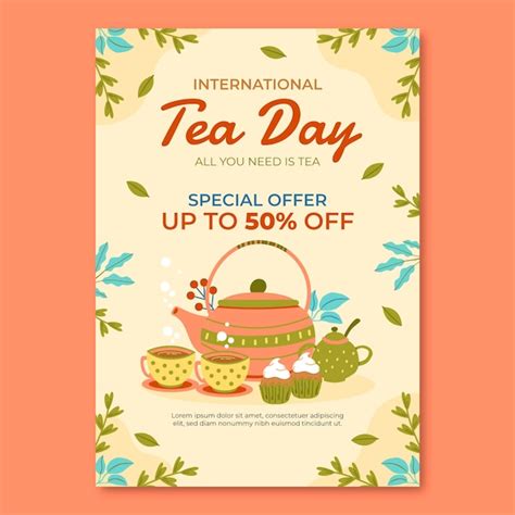 Premium Vector Flat International Tea Day Vertical Poster Template