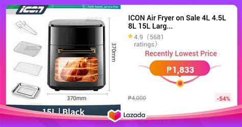 Icon Air Fryer On Sale L L L L Large Capacity Digital Touch Lcd