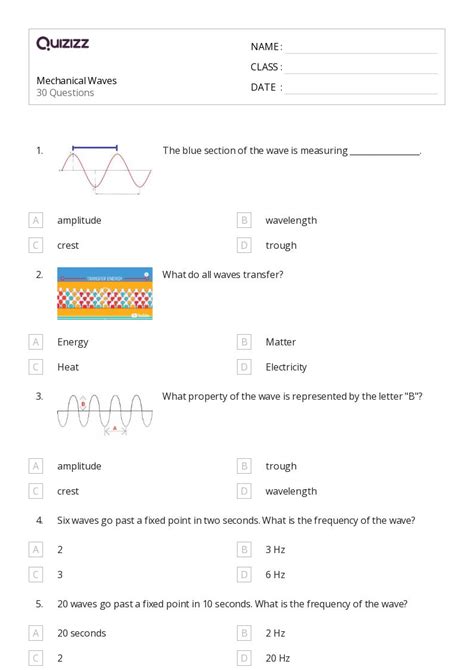 Oscillations And Mechanical Waves Worksheets For Th Year On