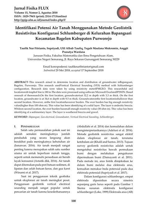 PDF Identifikasi Potensi Air Tanah Menggunakan Metode Geolistrik