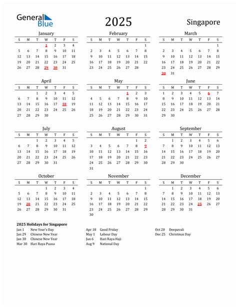 Free Singapore Holidays Calendar For Year