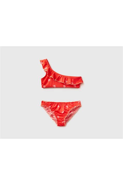 United Colors of Benetton Kız Çocuk Pembe Tek Omuzlu Kalp Desenli Bikini Takımı Pembe Fiyatı