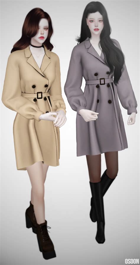 [심즈4 cc] Trench Dress : 네이버 블로그 | 심즈 의상, 의상 코디, 옷