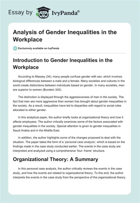 Analysis Of Gender Inequalities In The Workplace 2837 Words Essay Example