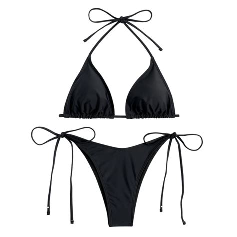 Damen Zweiteiler Bikini Triangel BH Tanga Höschen Schnürung Klassisch Minimalistisch Sommer