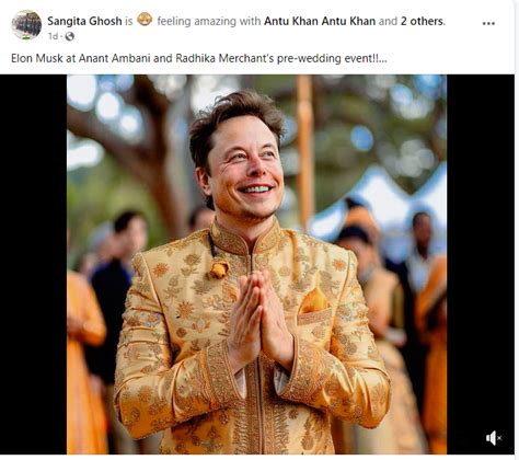 Fact Check Elon Musk Not Attend Anant Ambanis Wedding The Image Is