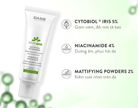 Kem dưỡng Babe Stop AKN Mattifying Moisturiser hỗ trợ giảm mụn