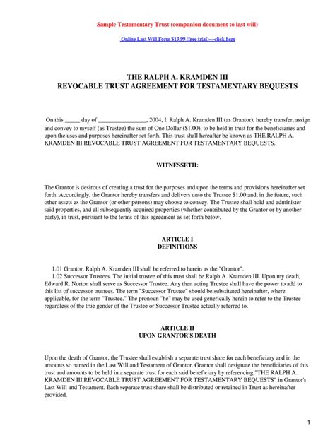 Testamentary Trust Sample Template Fill Online Printable Fillable