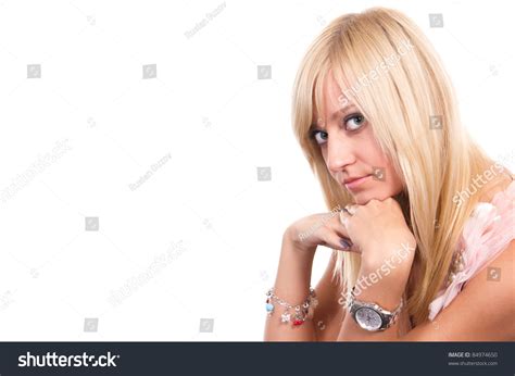 Cute Blonde Posing On White Background Stock Photo 84974650 Shutterstock