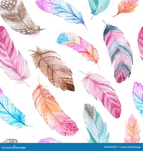 Watercolor Feathers Seamless Pattern Stock Illustration Illustration