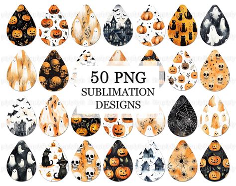 Halloween Earrings Sublimation Spooky Earrings Teardrop Png Earrings