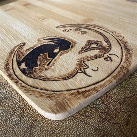 Hand Crafted Dining Woodburned Kokopelli And Moon Cutting Board