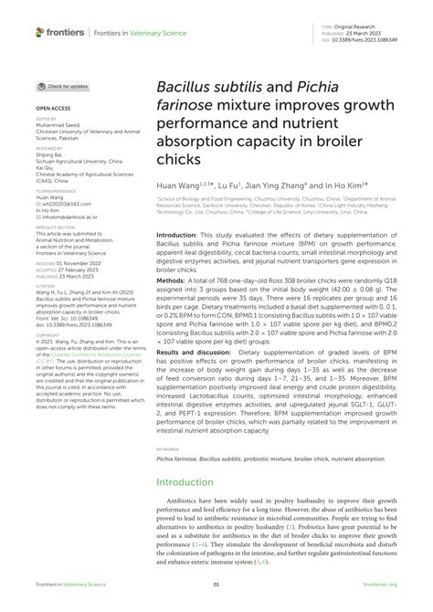 Pdf Bacillus Subtilis And Pichia Farinose Mixture Improves Growth