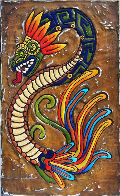 Quetzalcoatl Feathered Serpent Inspired Distressed Metal Plaque