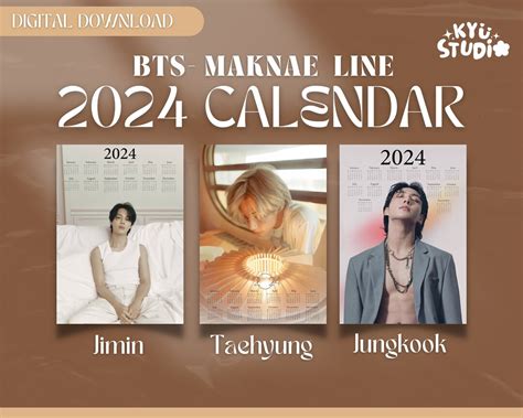 Bts Jimin Taehyung Jungkook Poster Desk Calendar A A A Digital