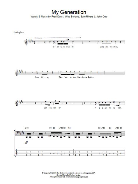 My Generation By Limp Bizkit Sheet Music For Bass Guitar Tab At Sheet