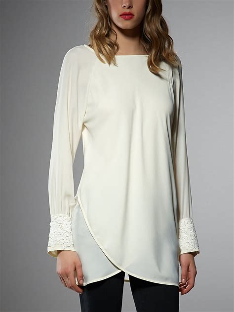 Patrizia Pepe Long Sleeve Silk Tunic Top In White Lyst