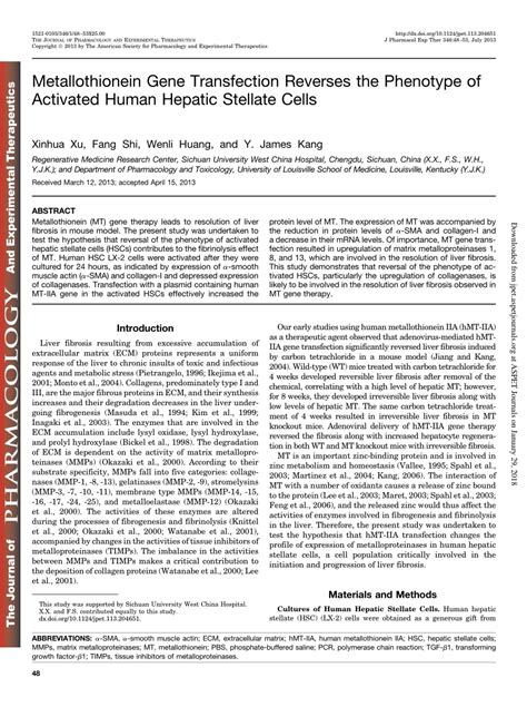 PDF Metallothionein Gene Transfection Reverses The Phenotype Of