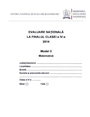 Fillable Online Alba24 EVALUARE NAIONAL LA FINALUL CLASEI A IV A 2014