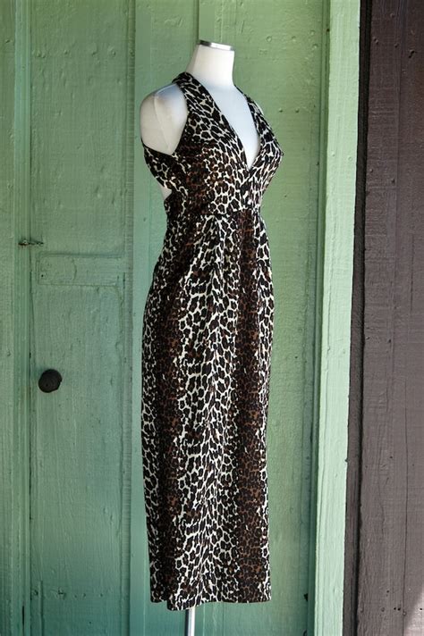 S Leopard Print Open Back Maxi Dress S Tan B Gem