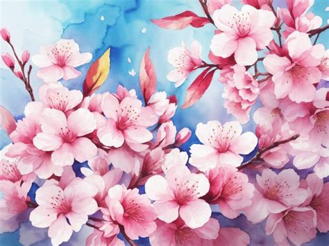 Premium Ai Image Water Color Cherry Blossom Background