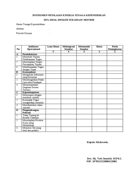 Instrumen Penilaian Kinerja Tenaga Kependidikan Pdf