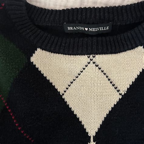 Brandy Melville Green And Red Argyle Sweater Depop