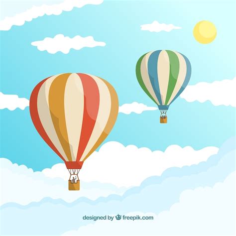 Premium Vector Hot Air Balloons Background In The Sky With Clouds