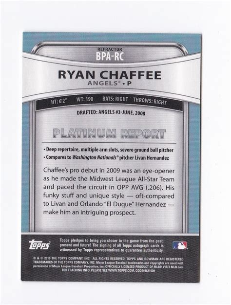 2010 Bowman Platinum Prospect Autographs Refractors Rc Ryan Chaffee