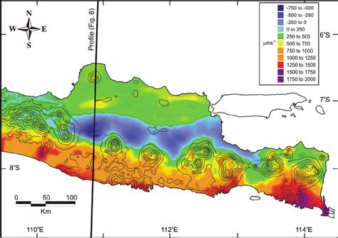 Bouguer gravity anomaly map of East Java and location of the modeled ...