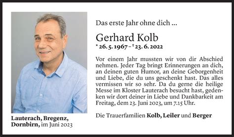 Todesanzeigen Von Gerhard Kolb Todesanzeigen Vorarlberger Nachrichten