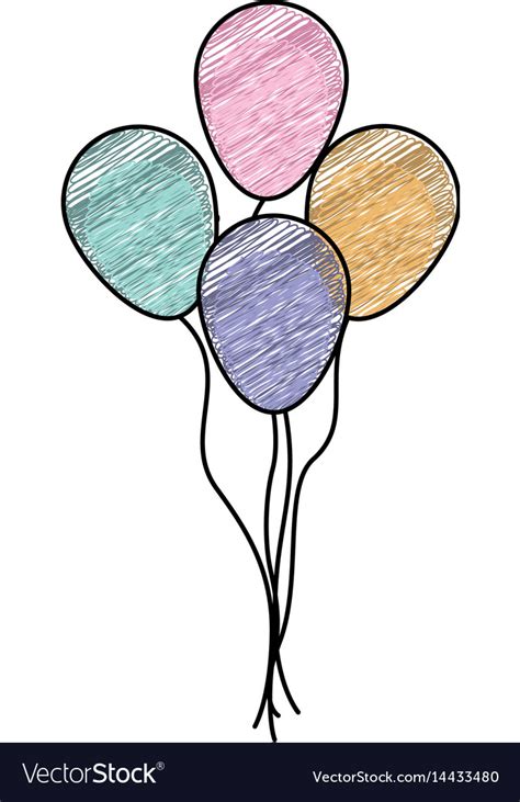 Color Pencil Drawing Of Set Decorative Balloons Vector Image