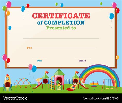 Certificate Template With Kids In Playground Vector Image